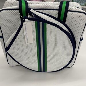 White and Green Striped neoprene pickleball bag